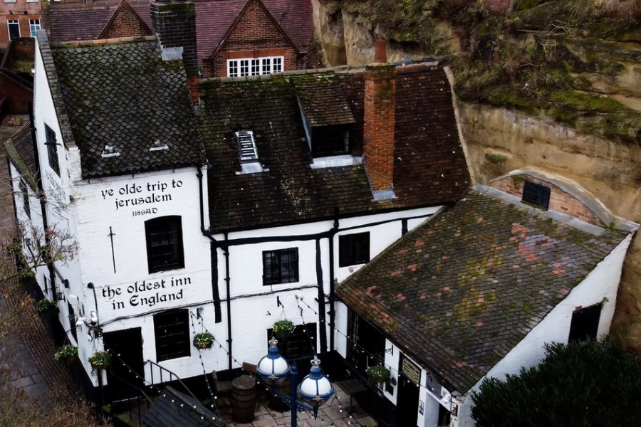 Ye Olde Trip to Jerusalem pub in Nottingham, seen from above